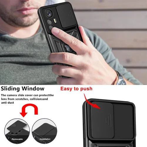 Miniatura 3 de Funda de teléfono celular para Xiaomi Redmi Note 12S, protección resistente con cubierta deslizante para cámara, soporte giratorio de metal de 360°