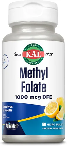 KAL Folato de metilo 1000 mcg - Forma activa de 5-MTHF, suplemento de ácido fólico para mujeres y hombres, salud cardíaca, prenatal, apoyo cerebral