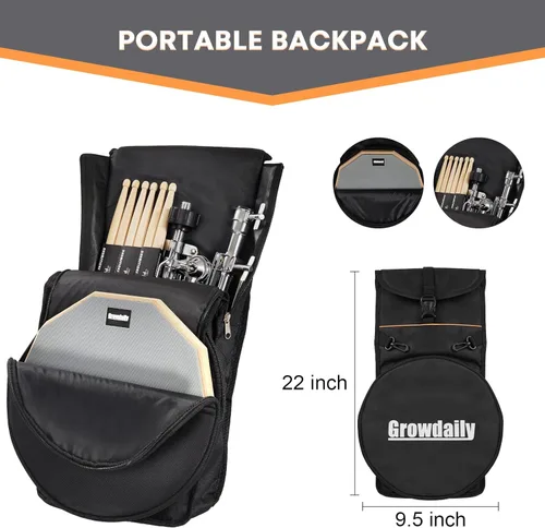 Miniatura 5 de GrowDaily Juego de Soporte para Pad de Práctica de Batería Tambores Snare de 12 Pulgadas con Pad de Tambores Silencioso de Doble Cara, Gel Gris