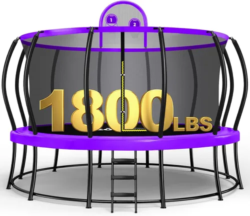 Miniatura 11 de Zupapa Cama elástica de 16 15 14 y 12 pies con red de seguridad y escalera antideslizante de 10 años, perfecta para niños, familia, diversión al