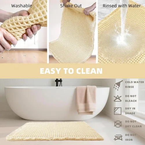 Miniatura 6 de Alfombras de Baño con Textura Waffle, Tapetes de Baño Bohemios Súper Absorbentes, Tapetes Antideslizantes para Ducha, para Piso de Baño y Bañera