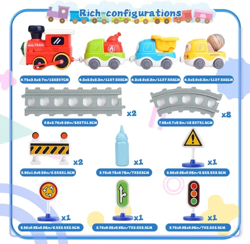Miniatura 3 de Juego de tren eléctrico para niños pequeños, juguetes de tren con luces, sonido musical realista, espray de vapor, señal de tráfico, conexión