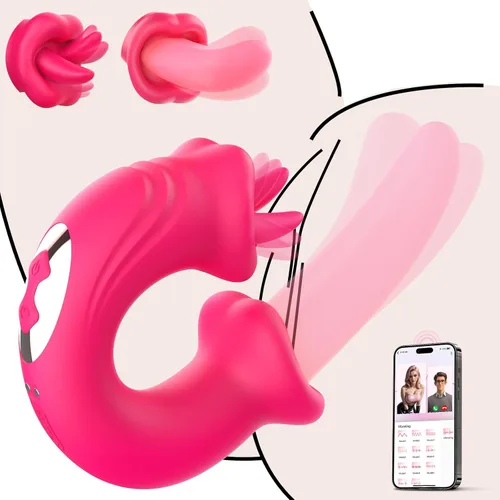 Vibrador de lengua realista para mujeres - Omigao10 modos de lamido y 10 modos de vibración oscilante para estimulador de clítoris y punto G,