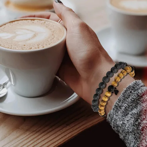 Miniatura 4 de Manfnee Pulsera de cuentas de madera para hombres y mujeres, difusor de aceite esencial de lava