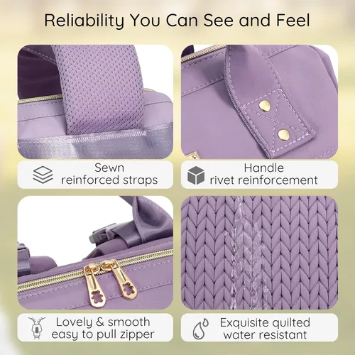 Miniatura 4 de AIJIEKE Bolsa de pañales, mochila grande para pañales de bebé de gran apertura, bolsa de viaje multifuncional para bebé, bolsa de pañales con Púrpura