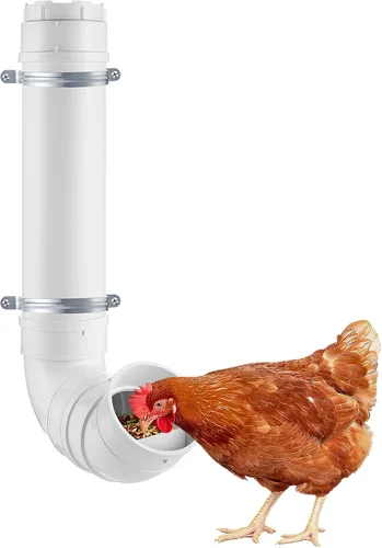 Miniatura 8 de Juego de 2 Comederos Automáticos para Pollos Sin Desperdicio - 13 Libras de Gran Capacidad, Tubo de PVC Resistente, Comedero Colgante para Pollos