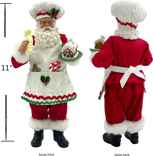 Miniatura 5 de Estatua de Santa Chef de Cocina de 11 Pulgadas con Casa de Jengibre, Figura de Santa de Resina Decoración Navideña Adorno Regalo de Navidad