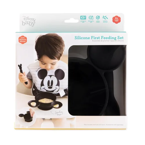 Miniatura 6 de Bumkins Tazón Disney Mickey Mouse, juego de alimentación de silicona con succión, incluye cuchara, elementos de entrenamiento para el destete guiado
