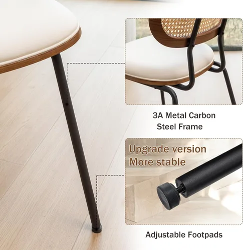 Miniatura 3 de Juego de 2 sillas de comedor de ratán, sillas de comedor modernas de mediados de siglo con respaldo de caña para cocina y comedor, tela de 19 beige