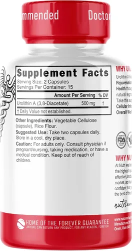 Miniatura 2 de Nutri Urolitina A Suplemento 500mg - Potente antioxidante, refuerzo de salud y bienestar - Probado por terceros - 500 mg de urolitina A diacetato