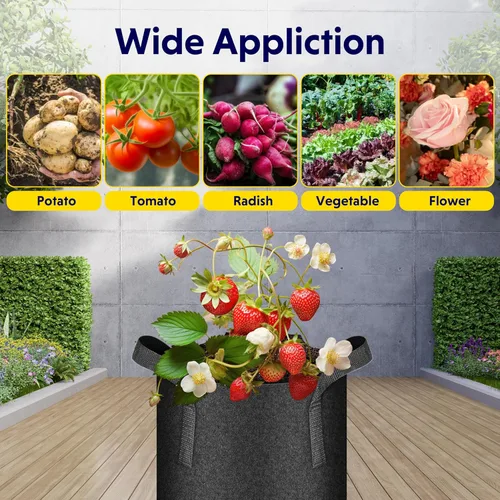 Miniatura 7 de iPower Paquete de 10 bolsas de 3 galones para plantas de tela no tejida gruesa resistente para cultivo de papas, contenedor duradero con aireación