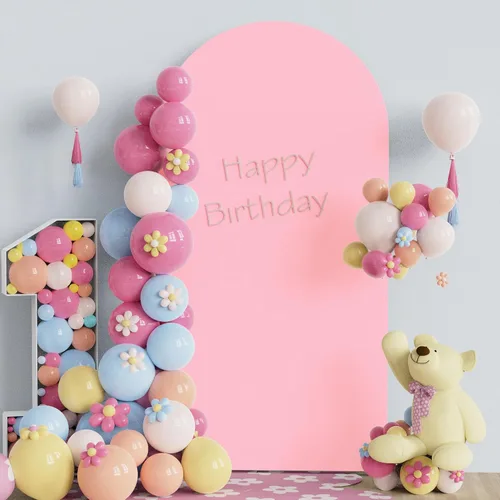 Miniatura 6 de Fomcet Cubierta de Arco de Boda de 6 Pies Beige Spandex Tela Ajustada Cubierta de Telón de Fondo de Arco Parte Superior Redonda Cubiertas de Telón