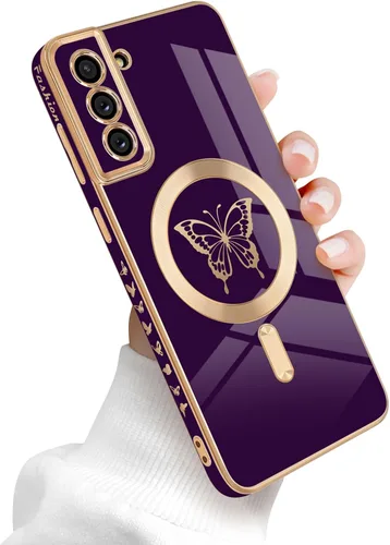 Miniatura 15 de Newseego Funda magnética para Samsung Galaxy S21 Plus 5G, bonita funda de lujo con borde chapado de mariposa para mujeres, niñas y hombres, TPU