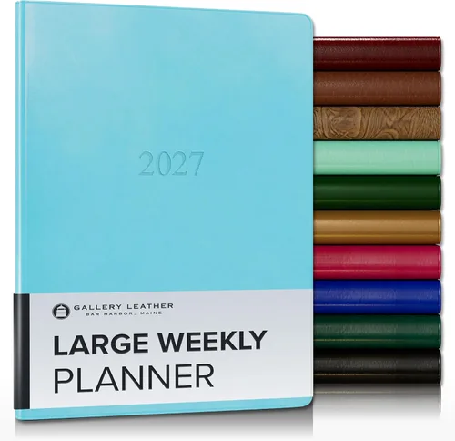 Miniatura 212 de Gallery Leather Agenda semanal y mensual grande 2025-2026, agenda y cuaderno con elegantes bordes de página dorados dorados, 12 meses, cactus Cactus