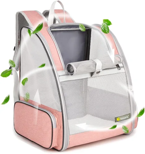 Texsens Mochila para transportar mascotas innovadora de burbuja para gatos y perros Rosa (mesh pink)