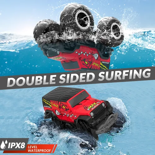 Miniatura 3 de STEMTRON Coche de control remoto anfibio 2.4GHz 1:20 todo terreno todoterreno RC coche control remoto barco regalos para niños niños rojo Rojo Suv