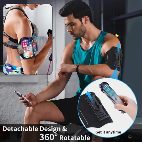 Miniatura 8 de Juego de brazalete y soporte para teléfono para bicicleta, correa reflectante desmontable y giratoria de 360° con bolsa de bolsillo con cremallera