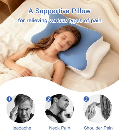 Miniatura 5 de Almohada cervical para el cuello para aliviar el dolor, almohada ergonómica para dormir de lado para dormir, almohadas de espuma viscoelástica