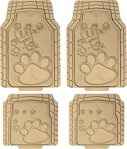 FH Group Alfombrillas para automóvil, adorable estampado de patas, alfombrillas de goma resistentes, juego completo de ajuste universal, climaproof,