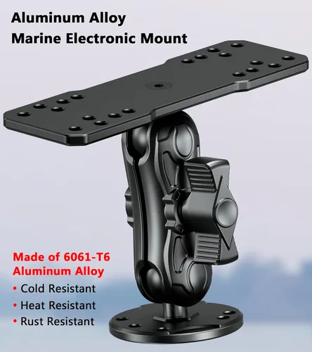 Miniatura 2 de VAZESWIN Soporte de buscador de peces de aleación de aluminio con placa rectangular de bola de tamaño B de 1 pulgada y base redonda, brazo mediano