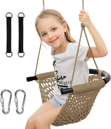 Miniatura 12 de Columpio tejido a mano para niños pequeños, asiento de columpio para niños con cuerdas ajustables, conjunto de columpios Little tikes, para exterior