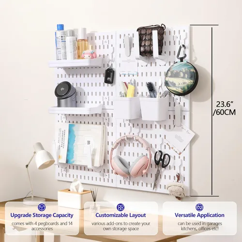 Miniatura 2 de Kit de Combinación de Tablero Perforado, Organizador de Pared Modular Blanco de Tablero Perforado con 4 Tableros Perforados y Accesorios Colgantes