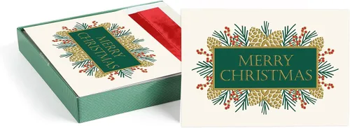 Miniatura 15 de Masterpiece - Tarjetas navideñas plateadas y rojas, juego de 15 tarjetas de Navidad en caja con detalles de aluminio y sobres a juego, tarjetas