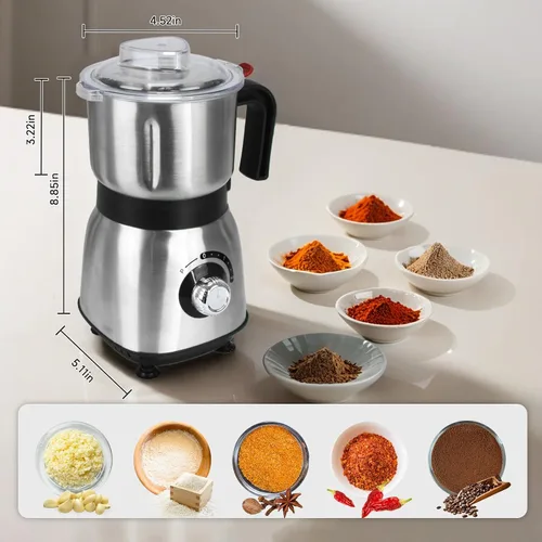 Miniatura 3 de Molinillo de especias eléctrico, molinillo de hierbas y nueces para la cocina, molinillos de espresso desmontables con cuchillas de acero Negro