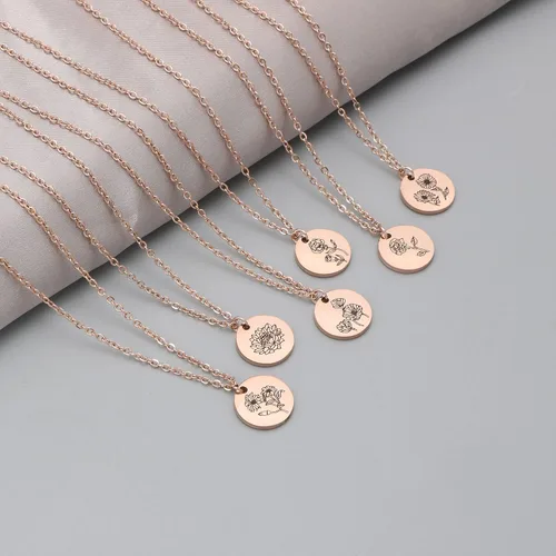 Miniatura 3 de Collar con colgante de flor del mes de nacimiento, chapado en oro de 18 quilates, delicado y sencillo mes de nacimiento, colgante de disco floral