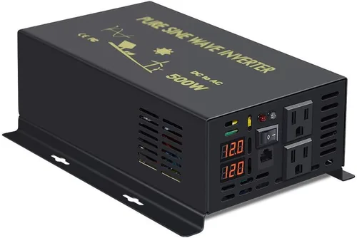 WZRELB Inversor de corriente de onda sinusoidal pura de 500 W 12 V 120 V con 2 salidas de CA con control remoto con cable (RBP-50012WR)