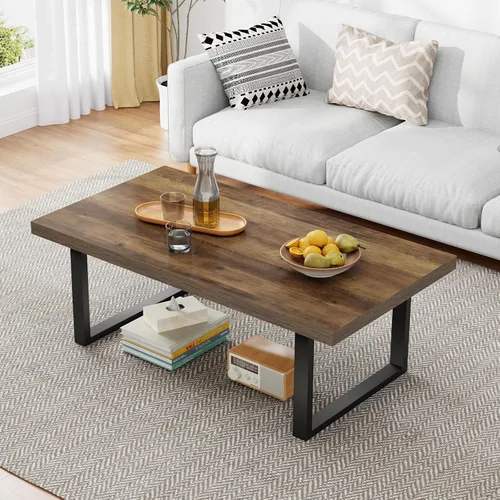 Miniatura 11 de Mesa de café IBF negra, mesa de centro minimalista industrial de madera, mesa moderna y simple rectangular para sala de estar, mesa de café y cóctel