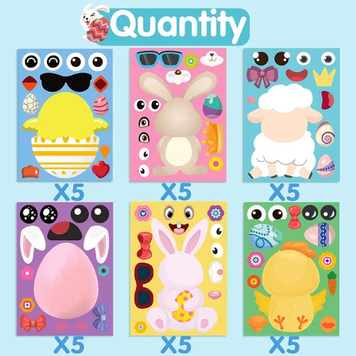 Miniatura 2 de Joy Bang 30 hojas de calcomanías de Pascua para niños, manualidades de Pascua, juegos, actividades, haz tu propio huevo de Pascua, calcomanías