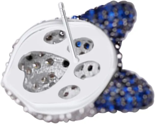 Miniatura 2 de Mascota Cachorro Perro Husky Animal moda Cluster Stud arete en oro blanco de 14K más de corte redondo blanco CZ y zafiro azul