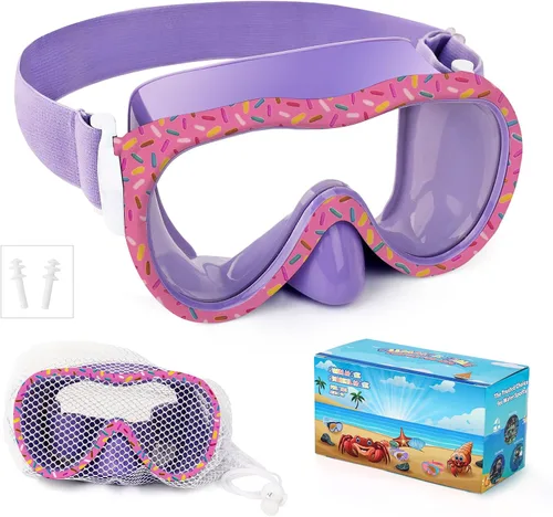 Miniatura 24 de Gafas de natación para niños, antifugas, máscara de Snork con cubierta de nariz y correa de tela elástica, gafas de natación con protección UV