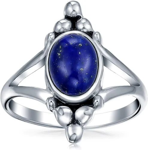 Miniatura 2 de Anillo de piedra lunar de lapislázuli estilo balinés estilo balinés ovalado para mujer, plata de ley 925