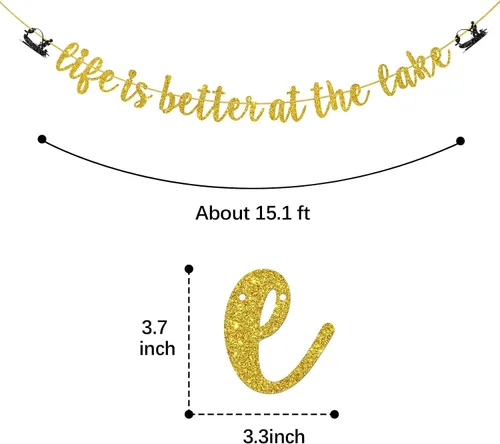 Miniatura 2 de Cartel dorado con purpurina «Life is Better at the Lake», decoración de fiesta de cumpleaños o jubilación con temática de pesca, decoración