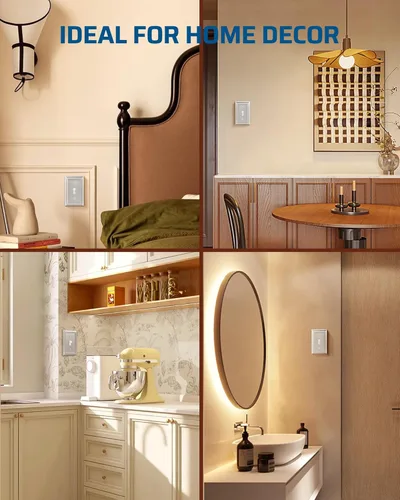 Miniatura 5 de DEWENWILS Paquete de 4 placas de pared de metal, cubierta de interruptor de palanca individual, resistente a la corrosión, níquel cepillado
