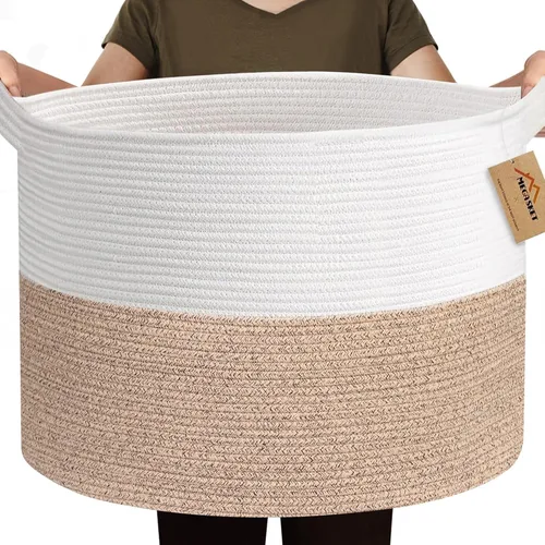 Miniatura 24 de MEGASKET Cesta grande de juguetes para niños, cesta tejida suave de cuerda de algodón de 22" x 14", cesta de almacenamiento para juguetes para Azul