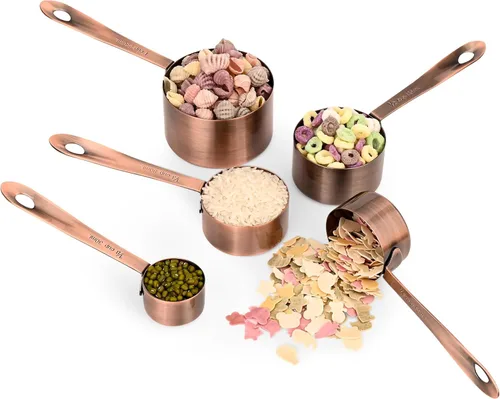 Miniatura 2 de Juego de tazas y cucharas medidoras, juego de tazas y cucharas medidoras de cobre para cocina y hornear, acero inoxidable, 5 tazas y 6 cucharas