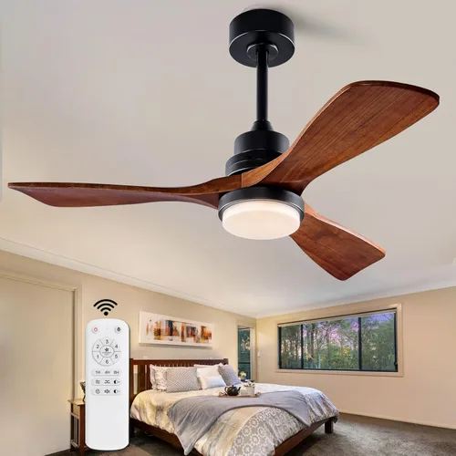Miniatura 17 de Ventilador de techo de 42 pulgadas de madera sin luz, ventiladores modernos de 3 aspas con control remoto, motor DC reversible silencioso, Madera