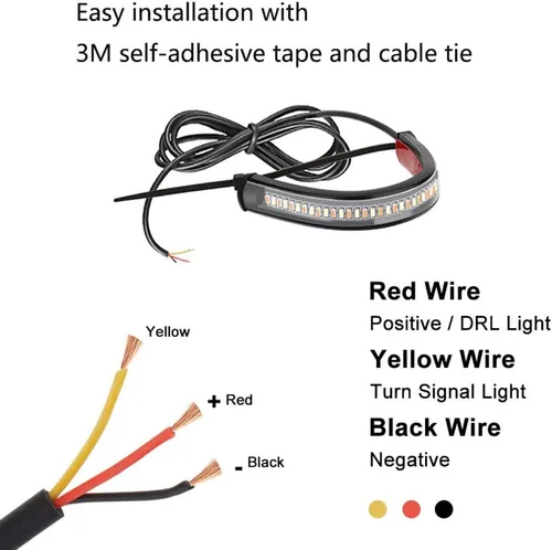 Miniatura 3 de 2 piezas flexibles Switchback de doble color blanco y ámbar para motocicleta LED horquilla intermitentes DRL luz diurna impermeable ajustable kit