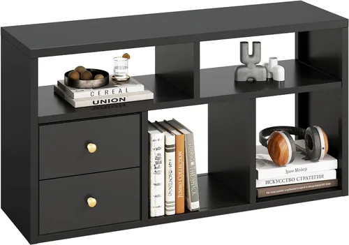 Miniatura 30 de Organizador de almacenamiento vertical de 2 cubos de metal, estantería corta negra con espalda abierta, estante de almacenamiento de cubo pequeño