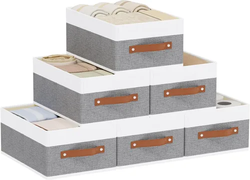 Miniatura 10 de Cestas de almacenamiento con asas, organizadores de cajones de tela, contenedores de almacenamiento para estantes de dormitorio y lavandería, 18.5 ×