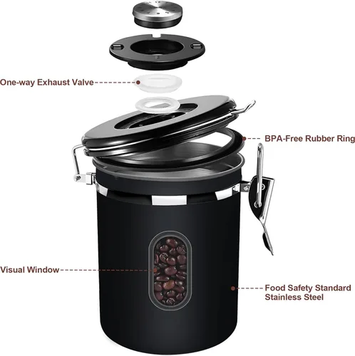 Miniatura 4 de Recipiente de café hermético de 60.9 fl oz con rastreador de fecha y ventana transparente, recipiente de café de 22.8 onzas líquidas con cuchara