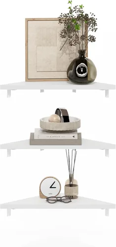 Furinno Rossi - Estantes flotantes triangulares para pared, juego de 3 estantes geométricos de esquina, estantes montados en la pared para baño,