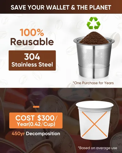 Miniatura 6 de Paquete de 2 tazas K reutilizables para Keurig 1.0 – Cápsulas de café de acero inoxidable con tapa esférica y cuchara de metal – Filtros de café