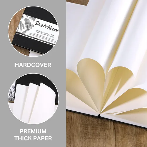 Miniatura 3 de Cuaderno de bocetos de tapa dura, 8.5 x 11 pulgadas, libro de bocetos duradero para adultos profesionales, artistas y aficionados, 68 lb/110 GSM, 58
