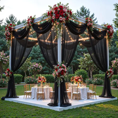 Miniatura 7 de 2 paneles de tela negra para arco de boda, cortinas de arco de 19 pies, cortinas de telón de fondo transparentes para boda, ceremonia, fiesta, Negro