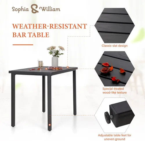 Miniatura 5 de Sophia & William Juego de bar de patio de 5 piezas, juego de comedor alto para patio con 4 taburetes giratorios y 1 mesa de bar rectangular, muebles
