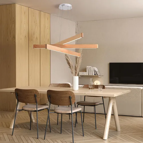 Miniatura 4 de Lámpara colgante lineal natural de madera maciza de 3 luces, moderna lámpara colgante LED regulable, candelabro para mesa de comedor, isla